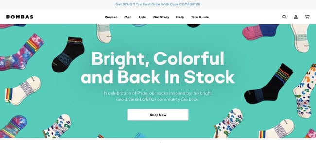 Bombas is a Shopify Plus website example