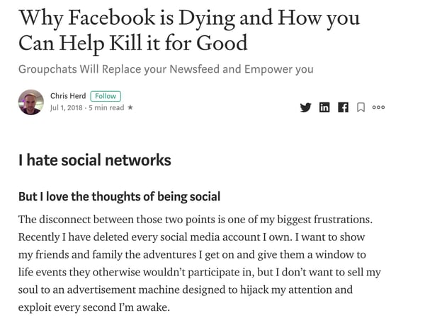 Medium article on why Facebook is dying.
