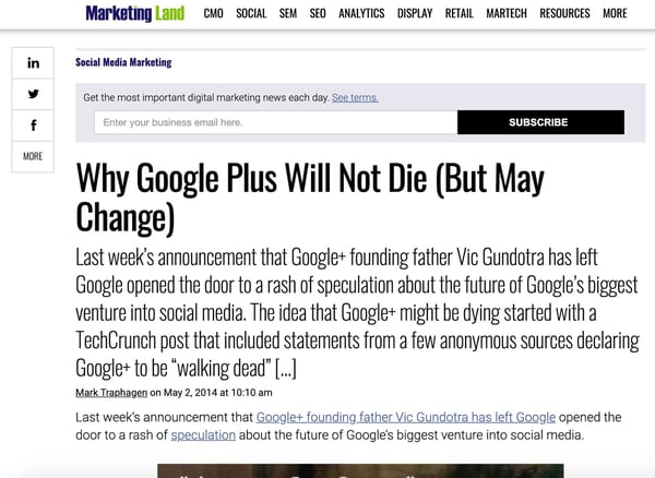 MarketingLand article on Google+.