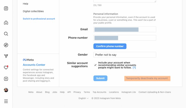 How to deactivate Instagram example: Temporarily deactivate my account
