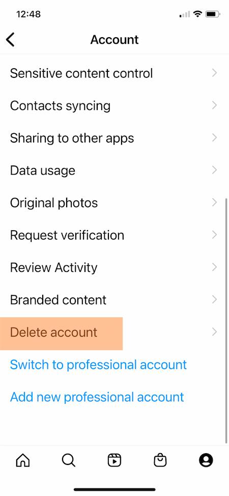 How to delete Instagram example: Delete account