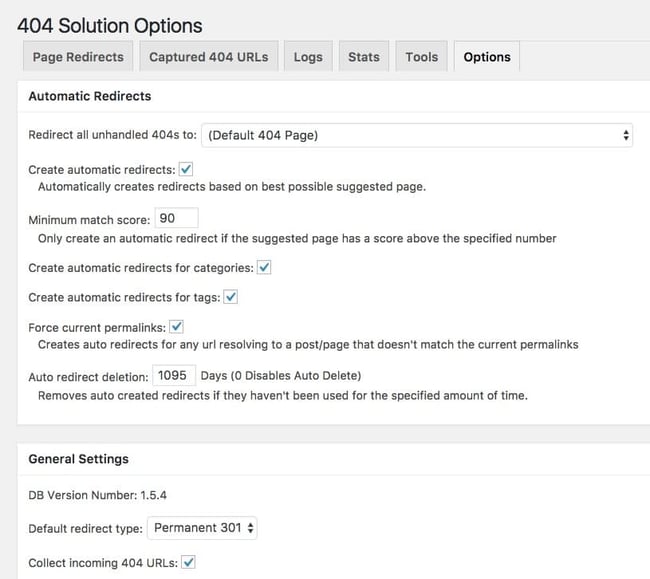 404 Solution plugin settings page