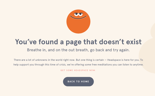 404 error page example from the website headspace