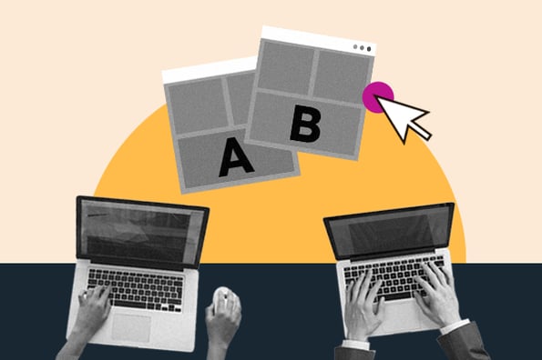 A/B testing illustration with two laptops 