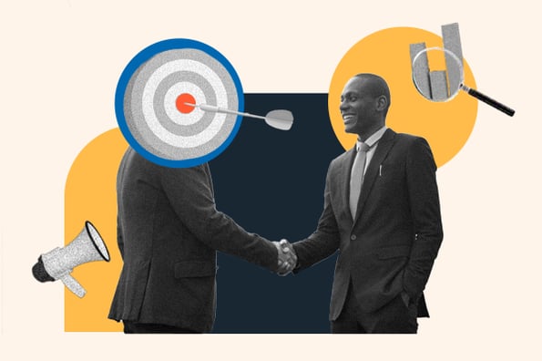 Two men shaking hands discussing skills sales development rep needs 