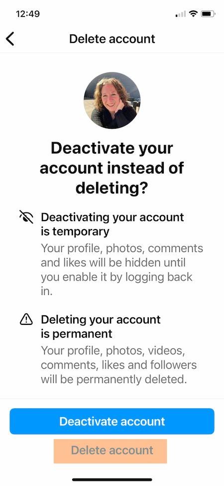 Beispiel zum Löschen von Instagram: Konto deaktivieren oder löschen
