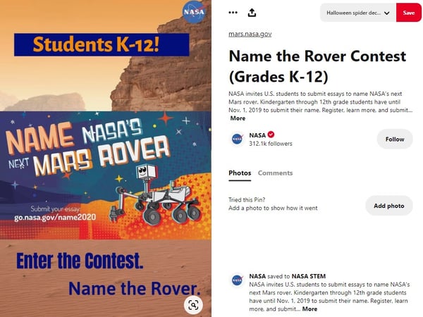 NASA contribute contest on Pinterest