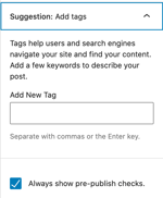 Aggiungi tag al tuo blog WordPress digitando i titoli dei tag nella casella "aggiungi nuovo tag"