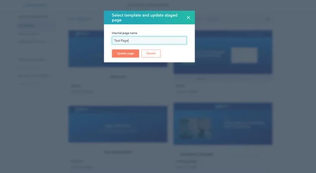 Staging website in HubSpot's CMS Hub: Selecting a new template and confirmation pop-up