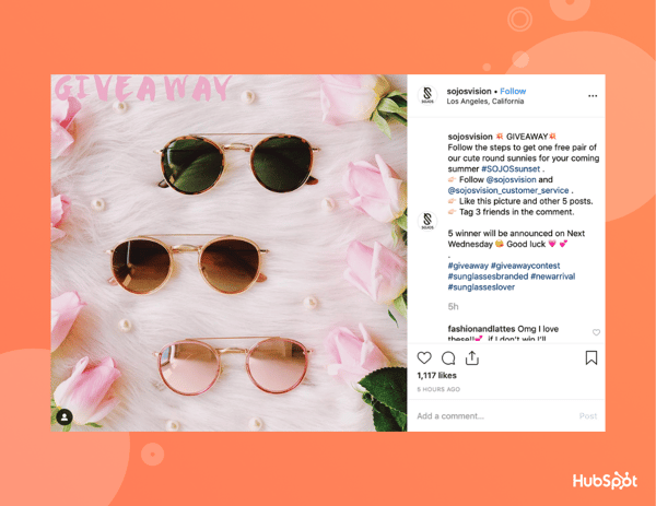 SojoS Vision sunglasses giveaway on Instagram.