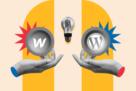 Webflow vs WordPress illustration with abstract background