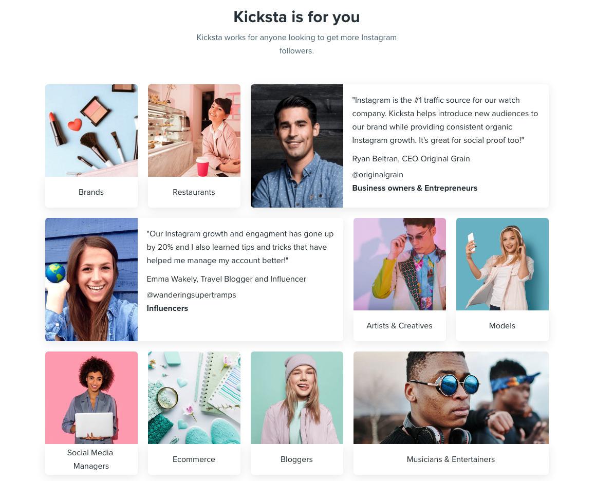 Kicksta's homepage