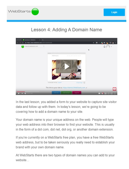 instructional onboarding email example from webstarts
