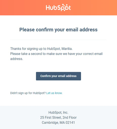 confirmation onboarding email example from hubspot