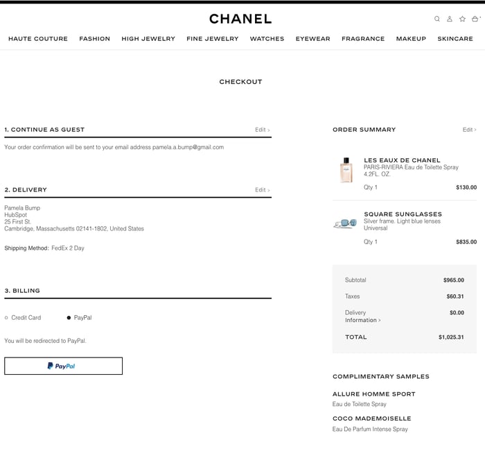 chanel's website checkout