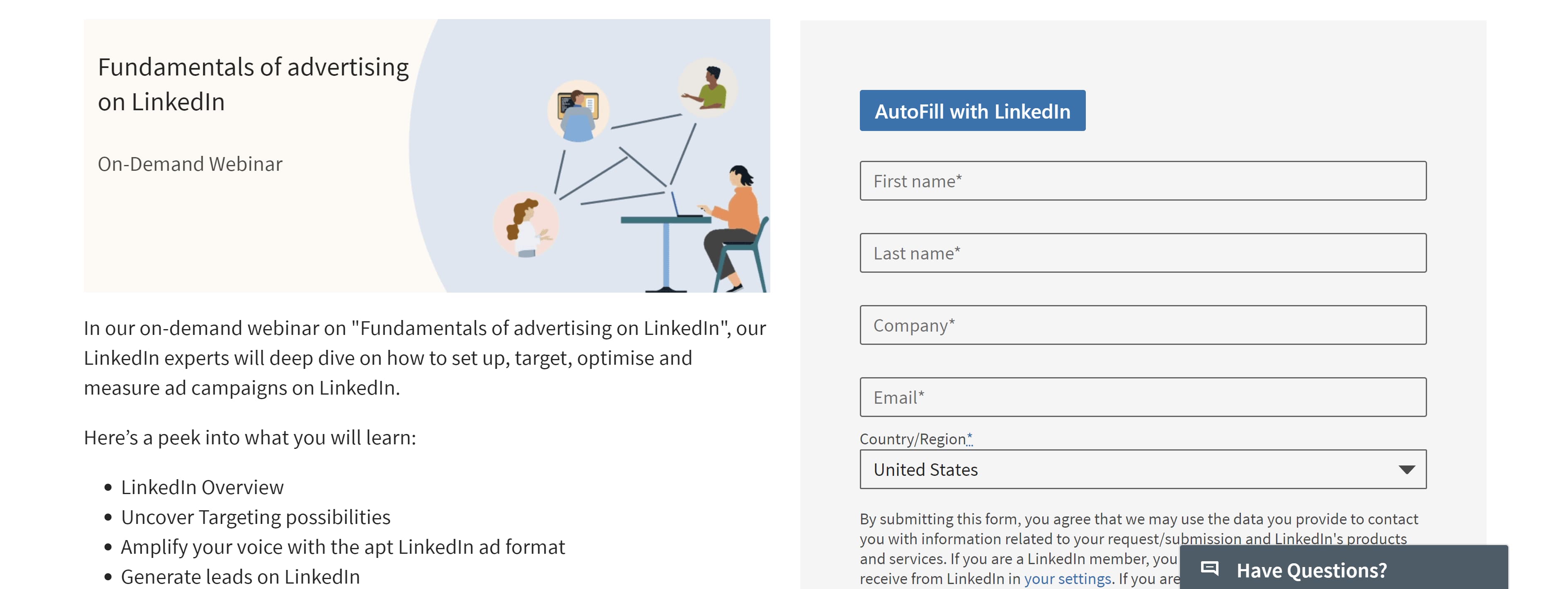 LinkedIn webinar example landing page example