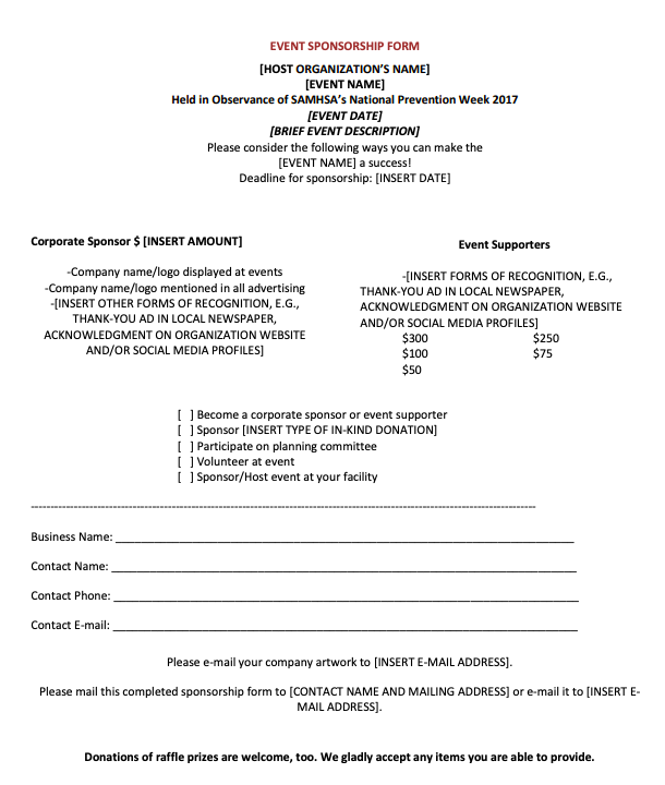 Sponsorship forms template: event 
