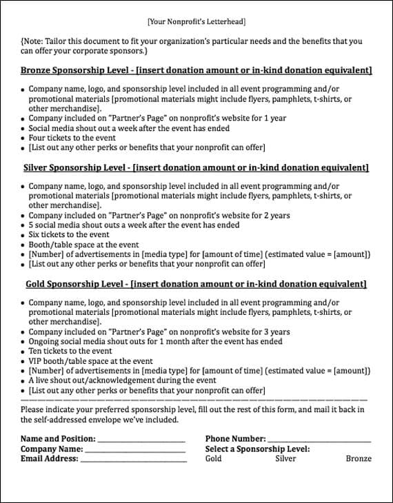 Sponsorship Donation Form Template