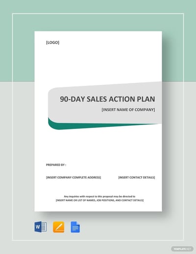 90-day sales action plan cover in microsoft word