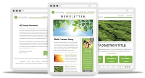 Șablonul de newsletter de e-mail 99Designs prezentat cu design responsive pe mai multe dispozitive