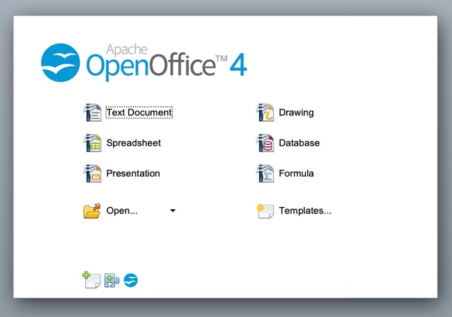 The screen you see when opening the Apache OpeOffice 4 Suite