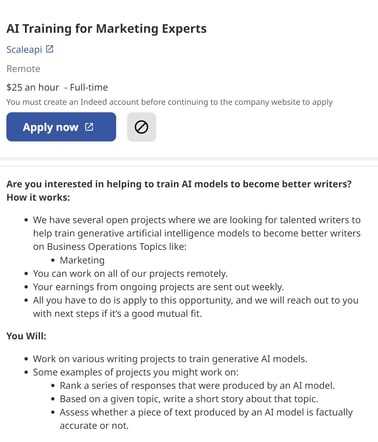 Job posting for AI Training for Markteing Experts; AI jobs successful marketing