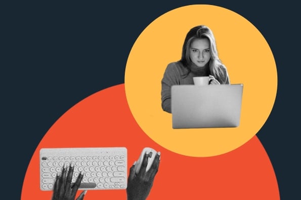 ai product design: image shows a person on their laptop and hands with a keyboard 