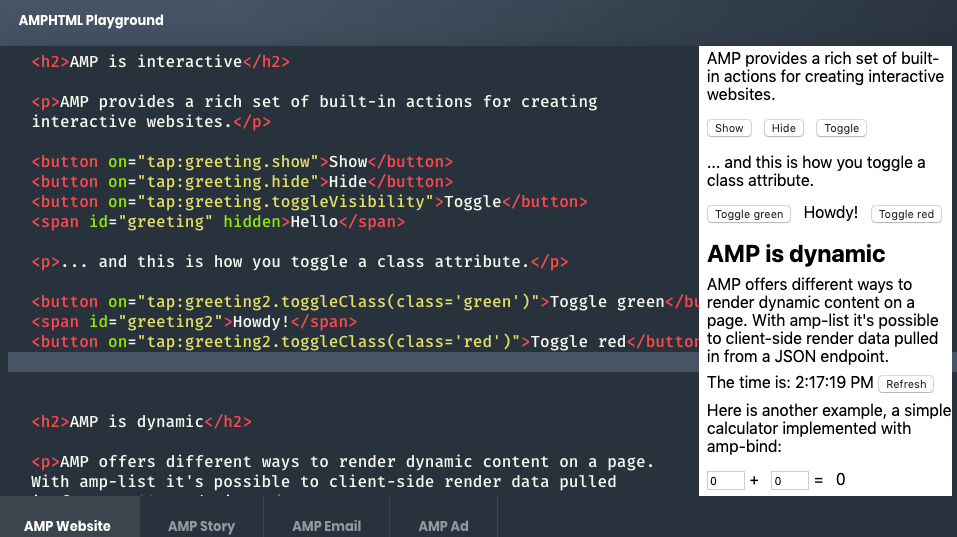 Google AMP toggle class attributes