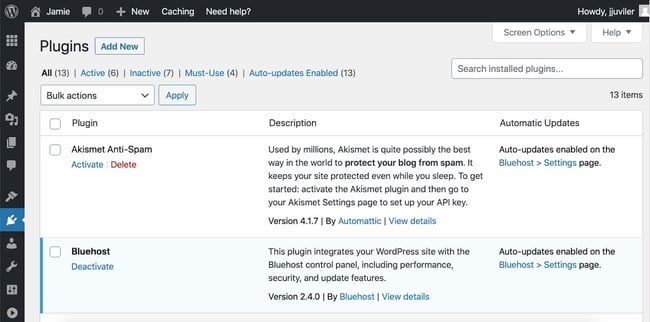 cms examples: WordPress dashboard enables you to add and manage plugins