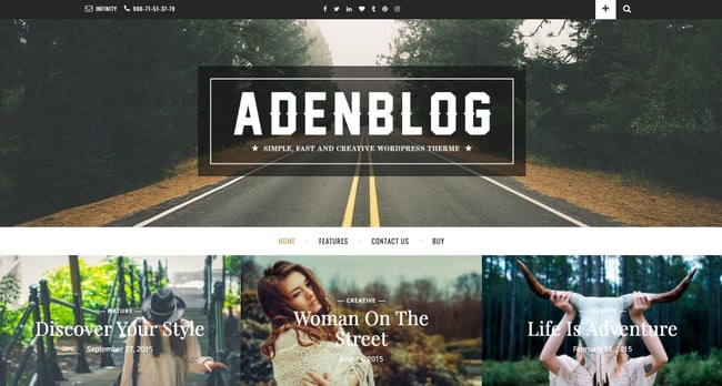 Aden theme demo with slider of featured posts