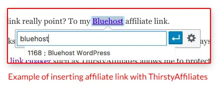 Insert an affiliate link by typing in a keyword with ThirstyAffiliates plugin