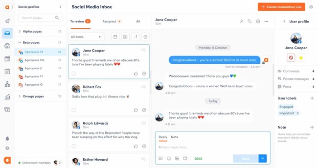 social listening tools, Agorapulse’s social media inbox