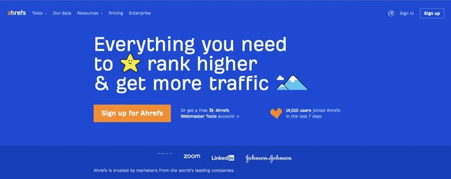 Homepage of Ahrefs.