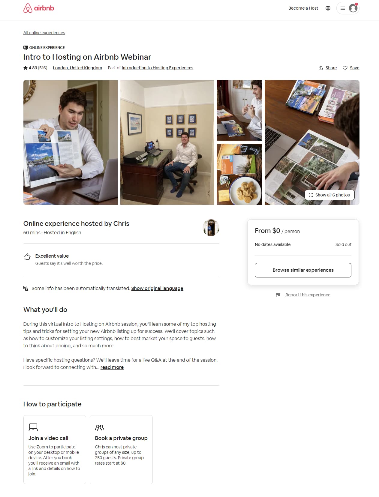 Airbnb webinar landing page example