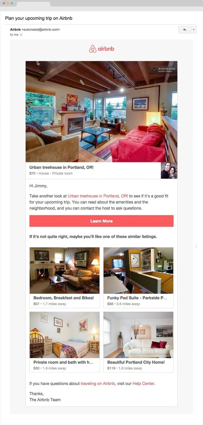 Airbnb behavioral email example