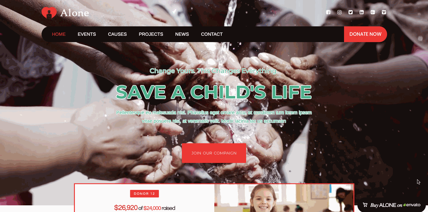 Alone Charity WordPress theme demo