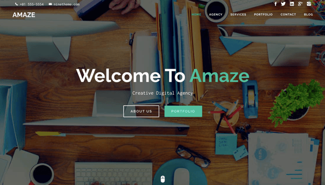 Amaze theme homepage demo with static parallax background