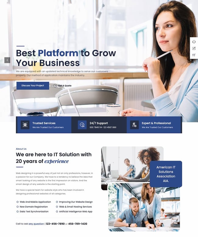 best wordpress theme for it services: Anomica homepage demo features slider and about us section
