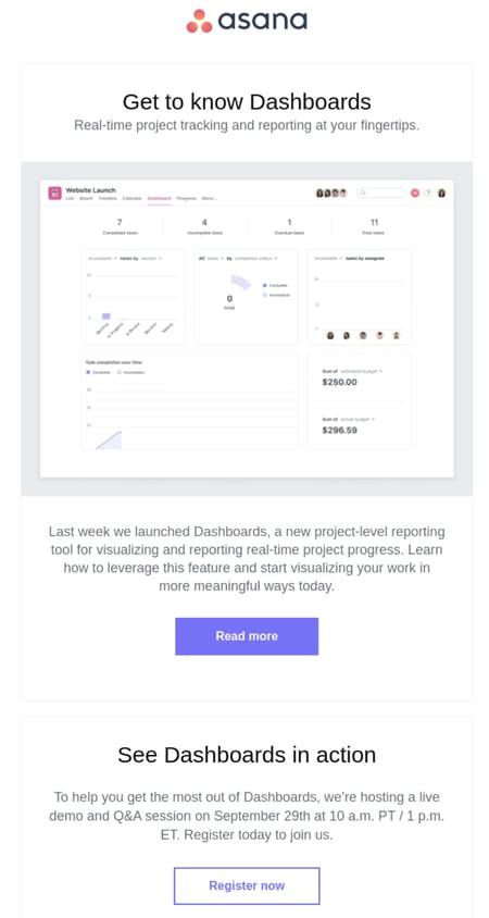 Product launch email example: Asana