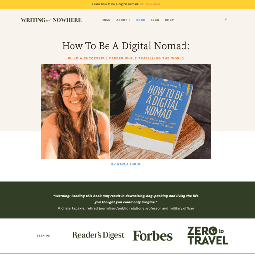 Author website example from Kayla Ihrig