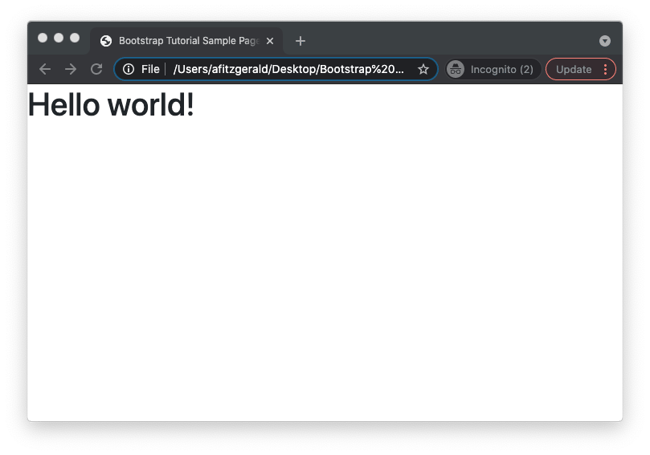 Basic Bootstrap layout with heading that says Hello, world!
