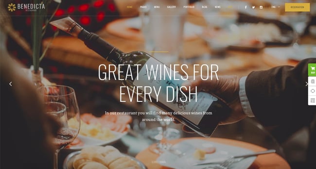 restaurant wordpress themes: Benedicta features full-body background image with heading about wines