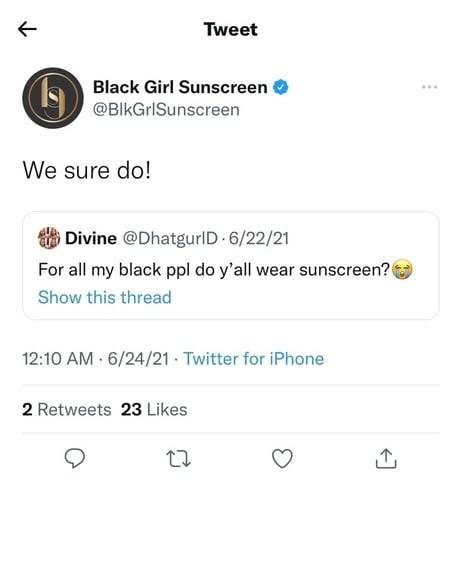 Black girl sunscreen using social listening on twitter for prospecting example
