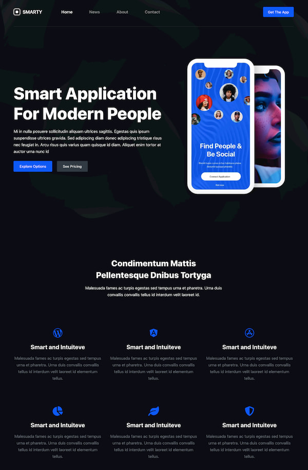 Тема Blocksy App демонстрирует минималистичный дизайн в темном режиме