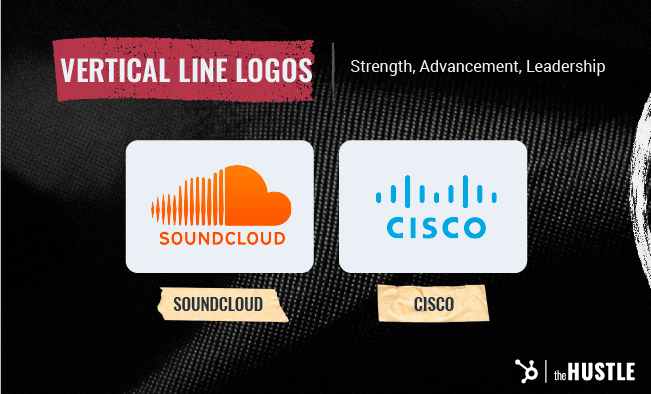 Shape Psychology in Logo Design: Vertical line logos, such as SoundCloud and Cisco, convey stability, inventiveness, and creativity.