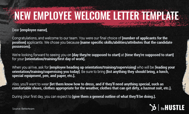 New hire welcome email: a template to create a welcome email for new hires.