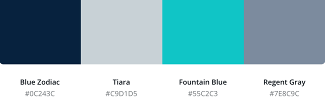blue website color scheme featuring Blue Zodiac, Tiara, and Fountain Blue