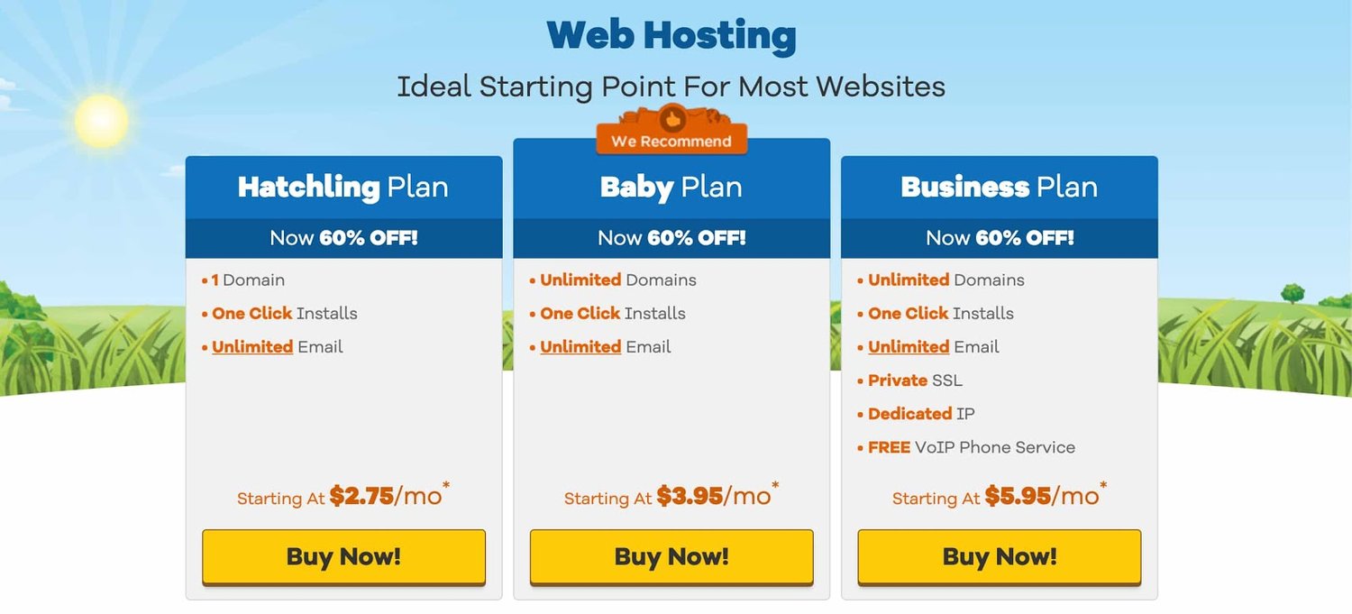 the pricing page for HostGator web hosting