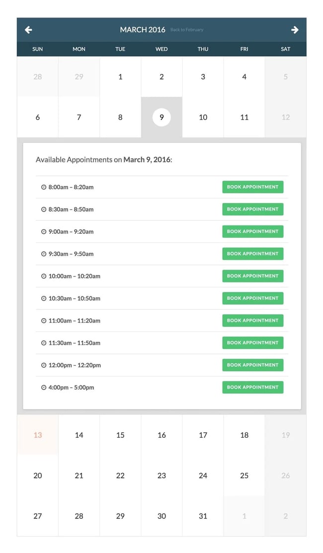 WordPress booking plugin: Booking appointment calendar created via Booked plugin for WordPres