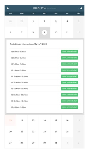 Calendário de marcação criado através do plugin Reservado para WordPress